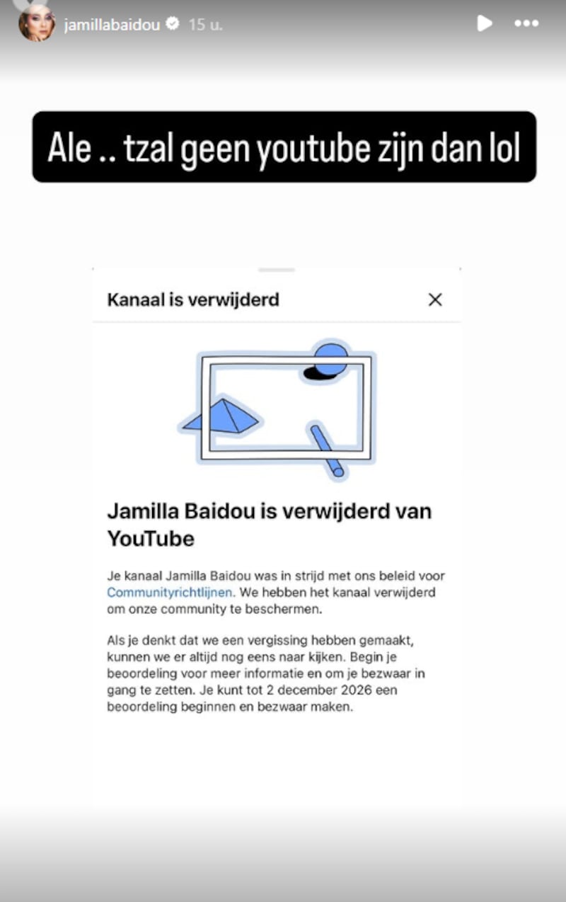 Jamilla Baidou suspendida nuevamente de YouTube