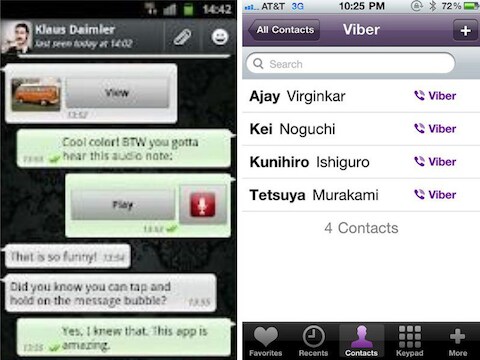 De interfaces van WhatsApp (links) en Viber.