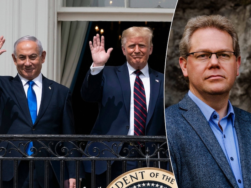 Links: de Israëlische premier Benjamin Netanyahu en de Amerikaanse president Donald Trump in betere tijden. Rechts: professor David Criekemans.