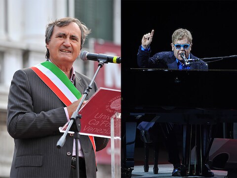 De burgemeester van Venetië en de popzanger Elton John.