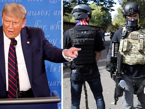 "Stand back, stand by": de Amerikaanse president vraagt de 'Proud Boys' om alert te zijn.