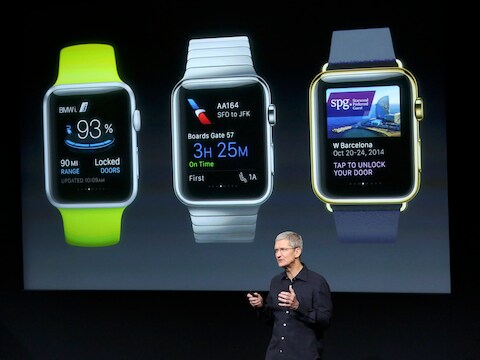 Apple-CEO Tim Cook tijdens de voorstelling van de Apple Watch in oktober 2014.