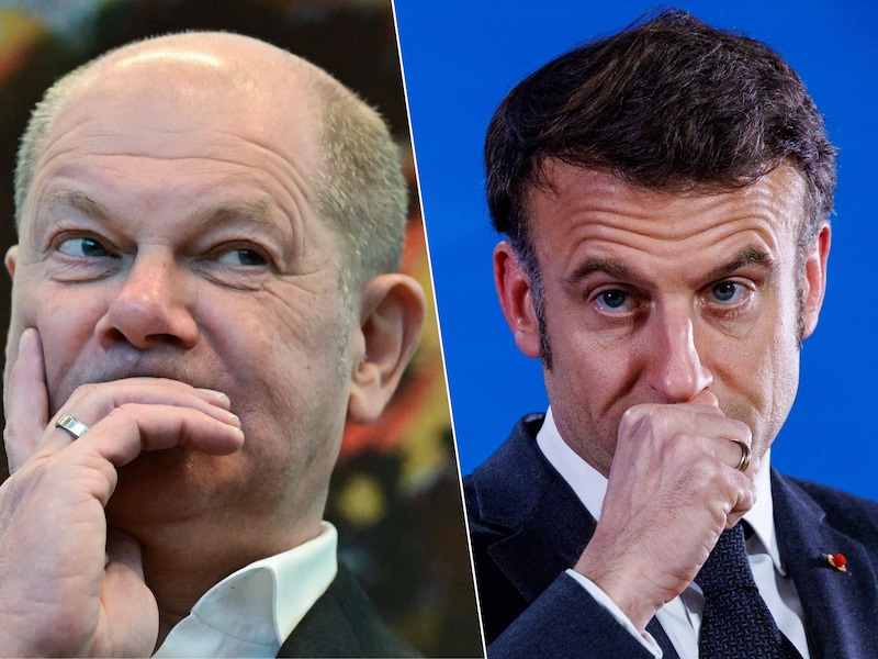 Olaf Scholz en Emmanuel Macron.
