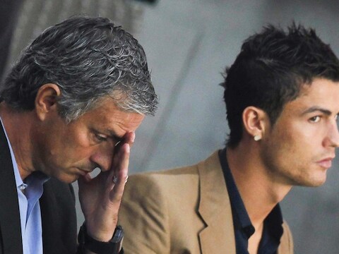 José Mourinho (l) en Cristiano Ronaldo.