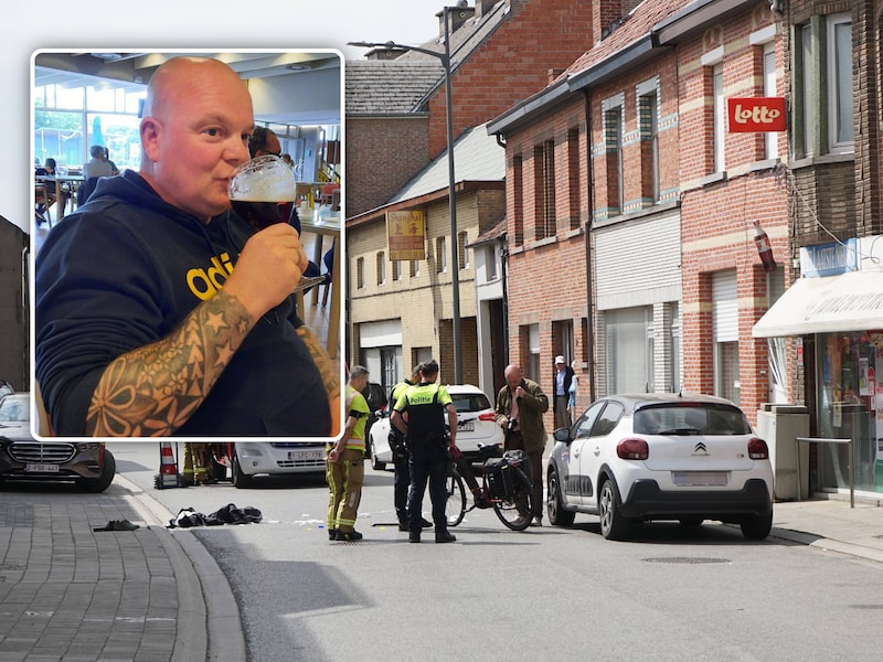 Johny Winters (inzet) reed tegen het plots openzwaaiend portier van een geparkeerde auto in de Oude Dorpsstraat in Vrasene. Hij overleed de volgende dag.