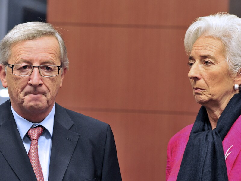 Jean-Claude Juncker, voorzitter van de Eurogroep, en IMF-topvrouw Christine Lagarde.