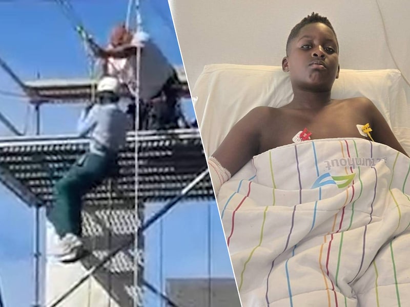 Mama filmt hoe Ezekiel (10) bijna 8 meter valt na incident met zipline tijdens opendeurweekend brandweer: “Hij kwam op zijn hoofd terecht”