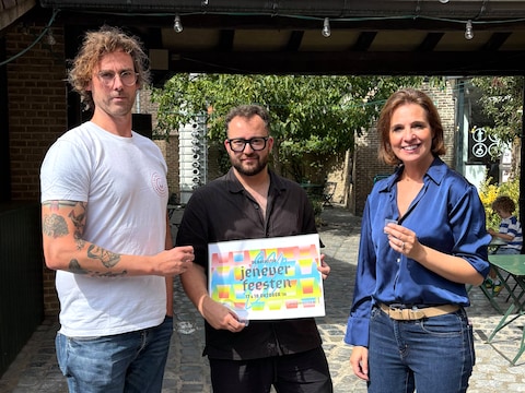 Jeneverfeesten 2026. Sigi Bodson, kunstenaar Jorden Boulet en Laurence Libert.