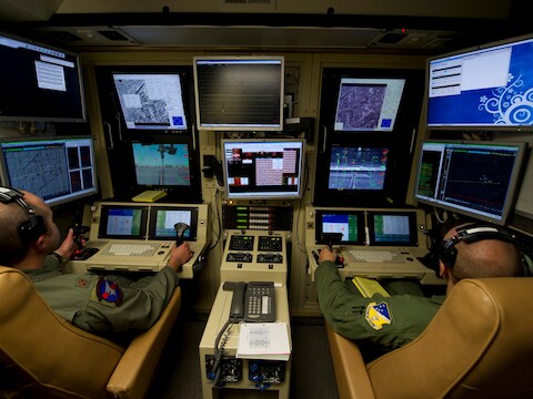 De controlekamer van gevechtsdrones in New Mexico, in de Verenigde Staten.