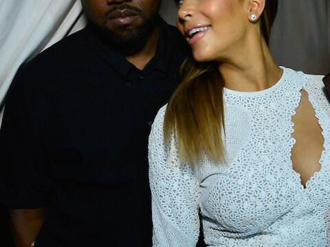 Rapper Kanye West en zijn aanstaande vrouw Kim Kardashian.