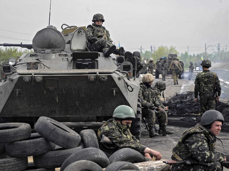 Oekraïense militairen nabij Slovjansk