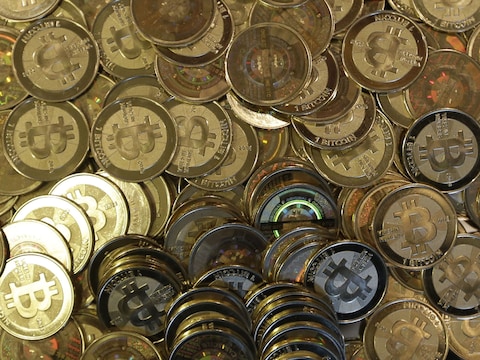 De digitale Bitcoin-munten.