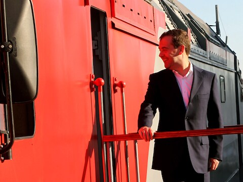 Medvedev tijdens zijn bezoek in Siberië