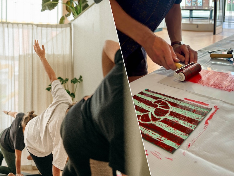Pilates & Lino printing workshop bij Studio Sintel in de Steendam.