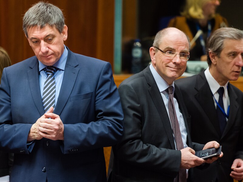 Ministers Jambon (l.) en Geens gisteren op de Europese bijeenkomst van ministers van Justitie en Binnenlandse Zaken.