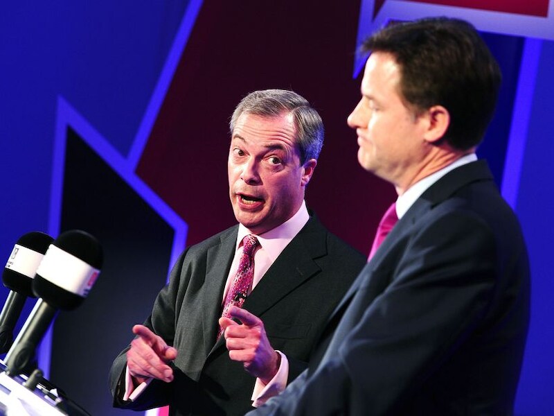 Farage en Clegg tijdens het bewuste debat.