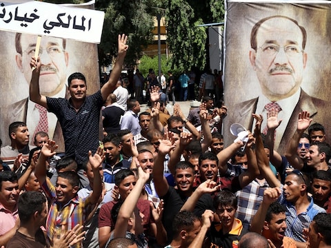 Aanhangers van huidig premier Al-Maliki betogen in Bagdad.