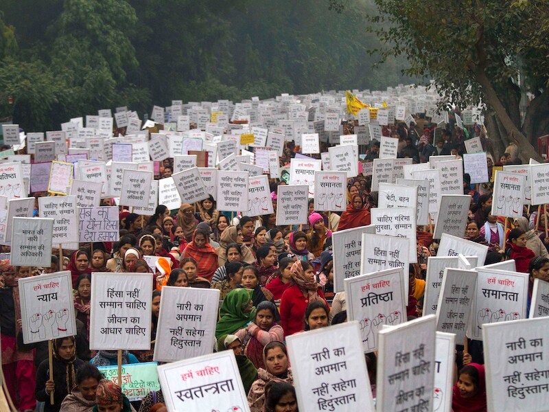 Indiase vrouwen betogen in New Delhi.