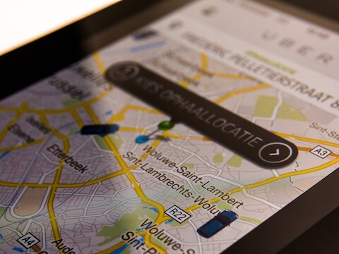 De Uber-app in Brussel.