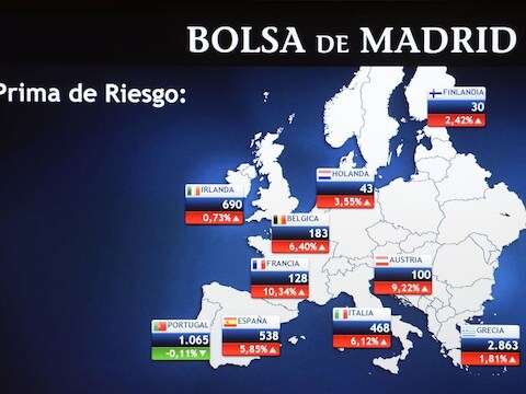 De beurs van Madrid staat overwegend in het rood.