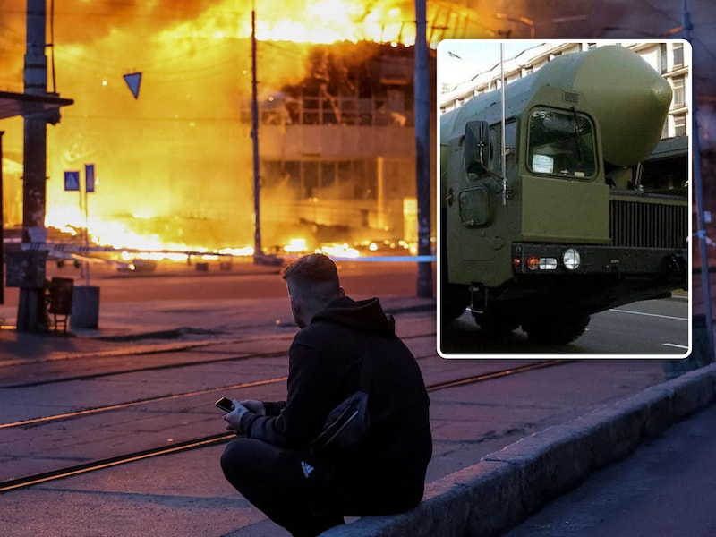 Een Oresjnik-raket heeft voor een vlammenzee gezorgd in Kiev. 
