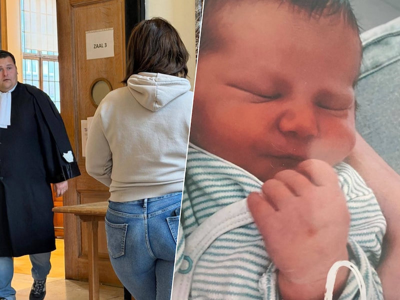 De mama van de overleden baby Hardin (rechts) wacht aan de raadkamer op haar advocaat Gregory Everaert.