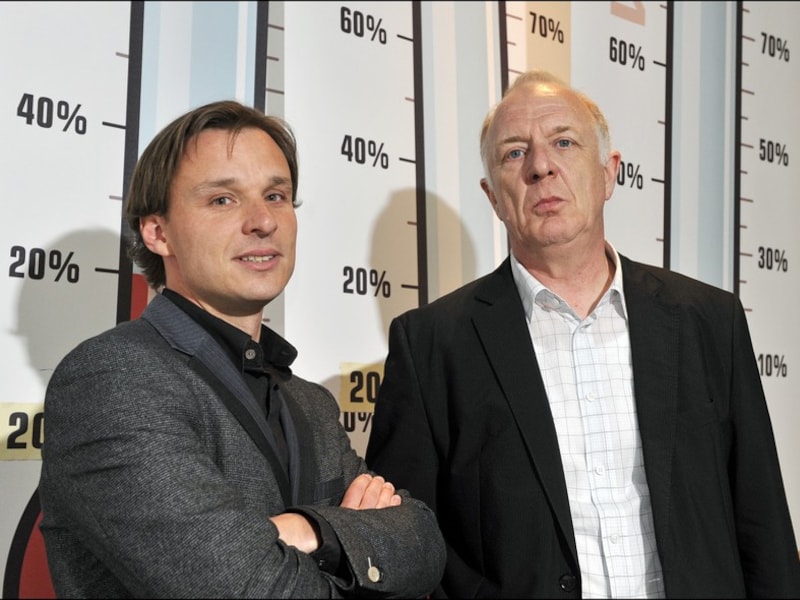 Bruno Vanobbergen en Jos Geysels bij de voorstelling van de armoedebarometer.