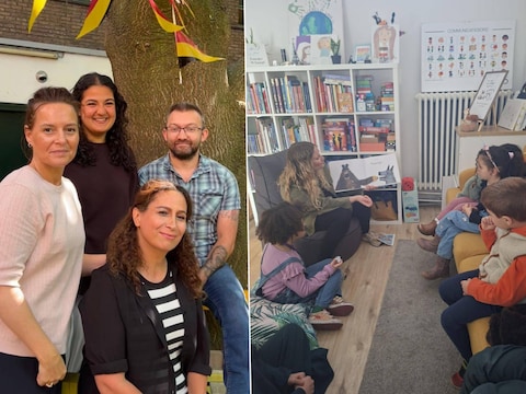 Dorothée Leveugle, Hanae, Nadia Ould Aissa en Nigel, het team achter vzw De Wereld van Rayaan. 
