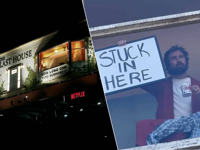 KIJK. Netflix ‘sluit man op’ in 9 meter hoog reclamebord als pr-stunt voor nieuwe film