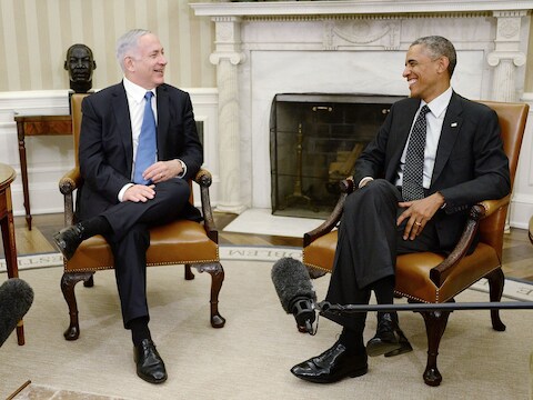 Barack Obama in een onderhoud met Israëlisch premier Benjamin Netanyahu in het Witte Huis.