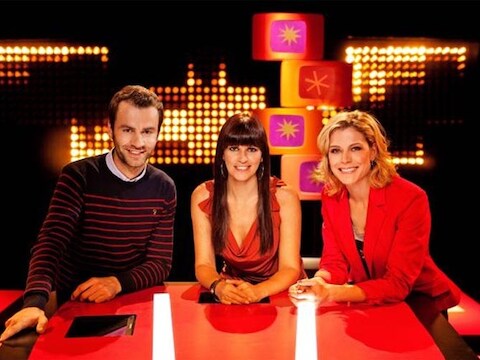 Presentatoren Bram Van Deputte, Katja Retsin en Dina Tersago.