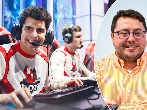 De Belgische speler Gabriel Rau en Damien Rapoye van de Belgische esportsfederatie.