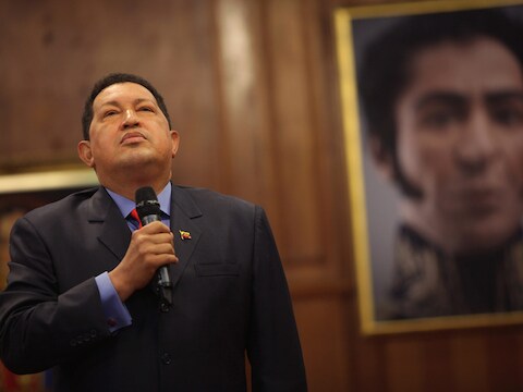 De Venezolaanse president Hugo Chavez.