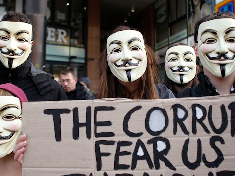 Archiefbeeld van Anonymous-sympathisanten.