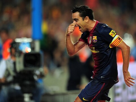 Xavi zorgde voor het hoogtepunt van de heenmatch met de 3-1 na een heerlijke assist van Iniesta.