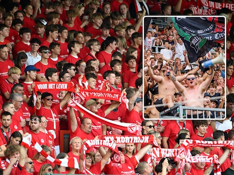 Archiefbeelden van supporters van KV Kortrijk (groot) en SV Zulte Waregem (klein).
