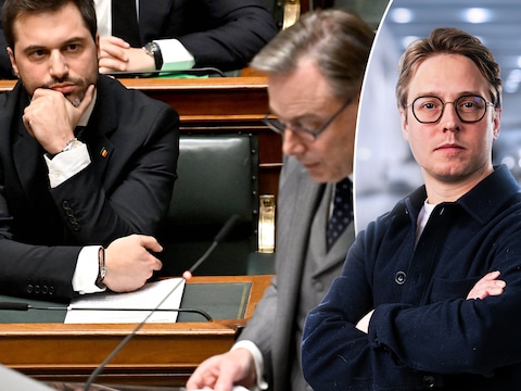 MR-voorzitter Georges-Louis Bouchez en premier Bart De Wever (N-VA). Rechts: politiek journalist Timmie van Diepen.