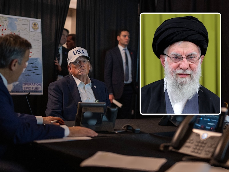 Ali Khamenei (zie inzet) was 37 jaar de ‘Opperste Leider’ van Iran. Tot de VS en Israël hem uitschakelden. Vanuit deze ‘war room’ kon Trump alles volgen. 