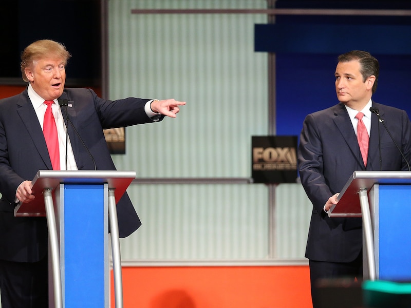 Donald Trump en Ted Cruz tijdens een Republikeins debat.