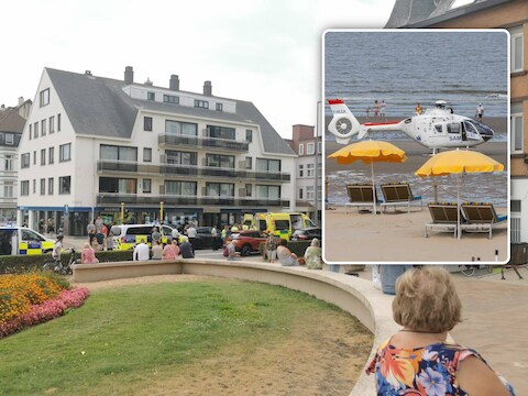 Het jongetje werd aangereden ter hoogte van het Leopoldplein in De Haan. De hulpdiensten kwamen ter plaatse en ook de mughelikopter landde op het strand (inzet).