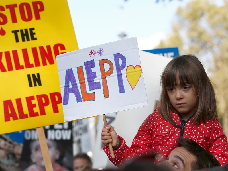 In Londen werd vandaag geprotesteerd tegen de bombardementen op Aleppo.