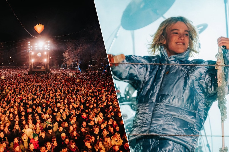 Het Cosmogolemplein in Genk moest dinsdagavond afgesloten worden. Iedereen wilde het optreden van Pommelien bijwonen.
