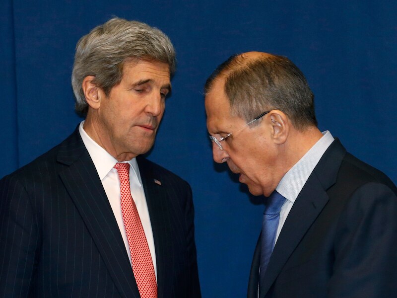 Sergei Lavrov (rechts) en John Kerry, vorige week in Rome tijdens een conferentie over Libië.