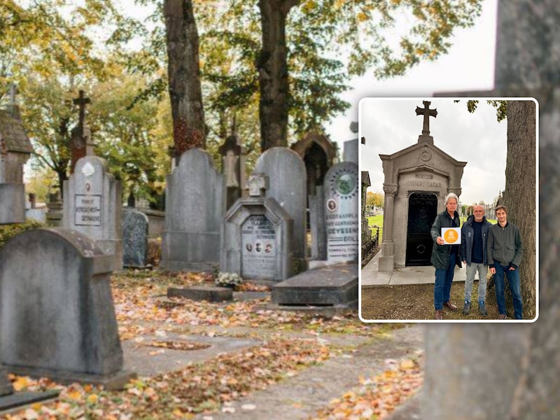 archiefbeeld van de Sint-Jansbegraafplaats / (inzet: de restauratie van de grafkapel Jenart-Lagae is zo goed als afgerond)