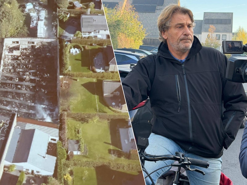Een dronebeeld van de uitgebrande loods in de Ten Houtedreef in Kortrijk, Buurtbewoner Francis Debal
