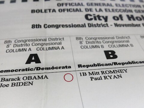 Een regulier verkiezingsbiljet in Hoboken, in de staat New Jersey.