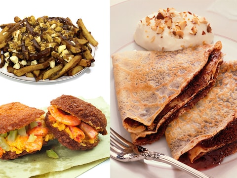 Poutine, Acaraje en crèpes Nutella.
