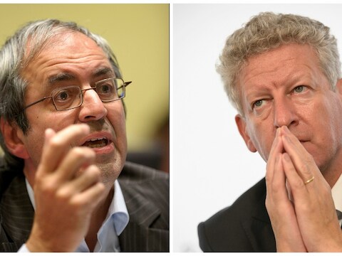 Kamerlid Dirk Van der Maelen (sp.a) en defensieminister Pieter De Crem (CD&amp;V).