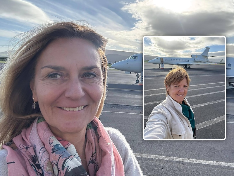 Selfie van Kathleen Depoorter met de FALCON 7X, in De Azoren / Selfie van Els Van Hoof met de FALCON 7X