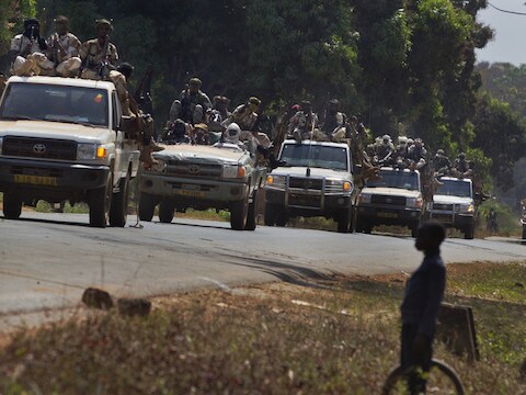 Soldaten in de hoofdstad van de Centraal-Afrikaanse Republiek.